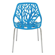 Asbury Polypropylene Dining Side Chair with Forest Cut-Out Design in Chrome Blue Dining Chair Leisuremod