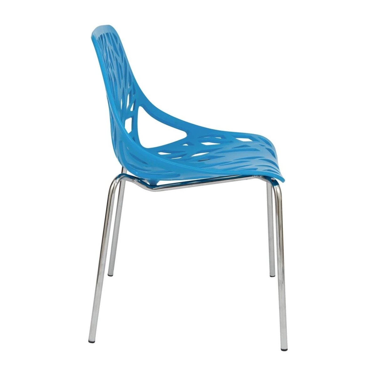 Asbury Polypropylene Dining Side Chair with Forest Cut-Out Design in Chrome Blue Dining Chair Leisuremod
