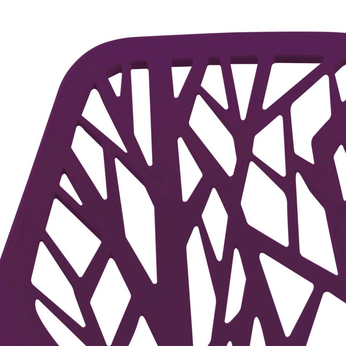 Asbury Polypropylene Dining Side Chair with Forest Cut-Out Design in Chrome Purple Dining Chair Leisuremod