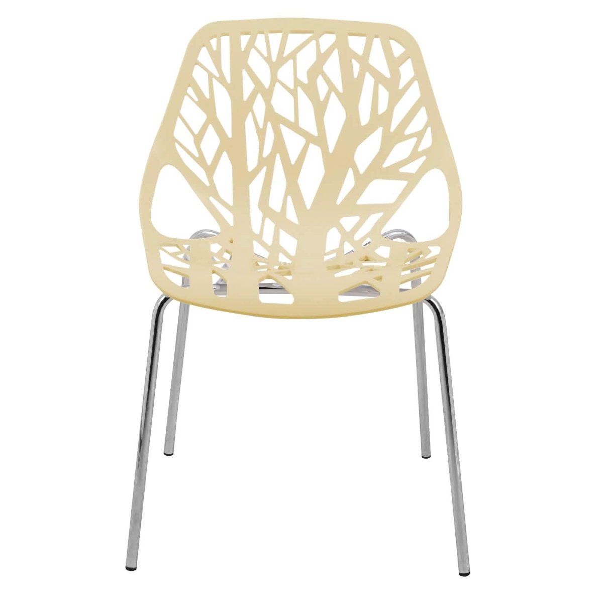 Asbury Polypropylene Dining Side Chair with Forest Cut-Out Design in Chrome Cream Dining Chair Leisuremod