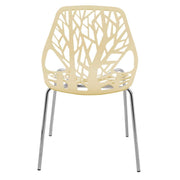 Asbury Polypropylene Dining Side Chair with Forest Cut-Out Design in Chrome Cream Dining Chair Leisuremod