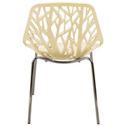 Asbury Polypropylene Dining Side Chair with Forest Cut-Out Design in Chrome Cream Dining Chair Leisuremod
