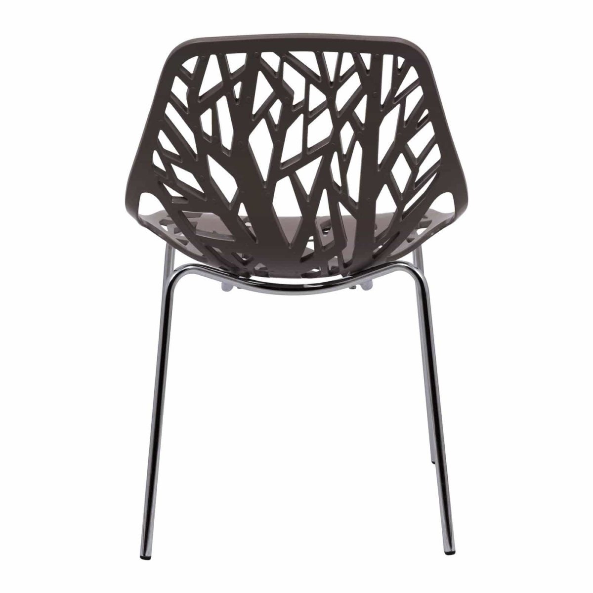 Asbury Polypropylene Dining Side Chair with Forest Cut-Out Design in Chrome Taupe Dining Chair Leisuremod