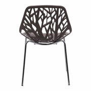 Asbury Polypropylene Dining Side Chair with Forest Cut-Out Design in Chrome Taupe Dining Chair Leisuremod