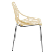 Asbury Polypropylene Dining Side Chair with Forest Cut-Out Design in Chrome Cream Dining Chair Leisuremod