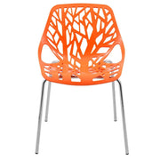 Asbury Polypropylene Dining Side Chair with Forest Cut-Out Design in Chrome Orange Dining Chair Leisuremod