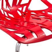 Asbury Polypropylene Dining Side Chair with Forest Cut-Out Design in Chrome Red Dining Chair Leisuremod