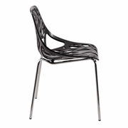 Asbury Polypropylene Dining Side Chair with Forest Cut-Out Design in Chrome Black Dining Chair Leisuremod
