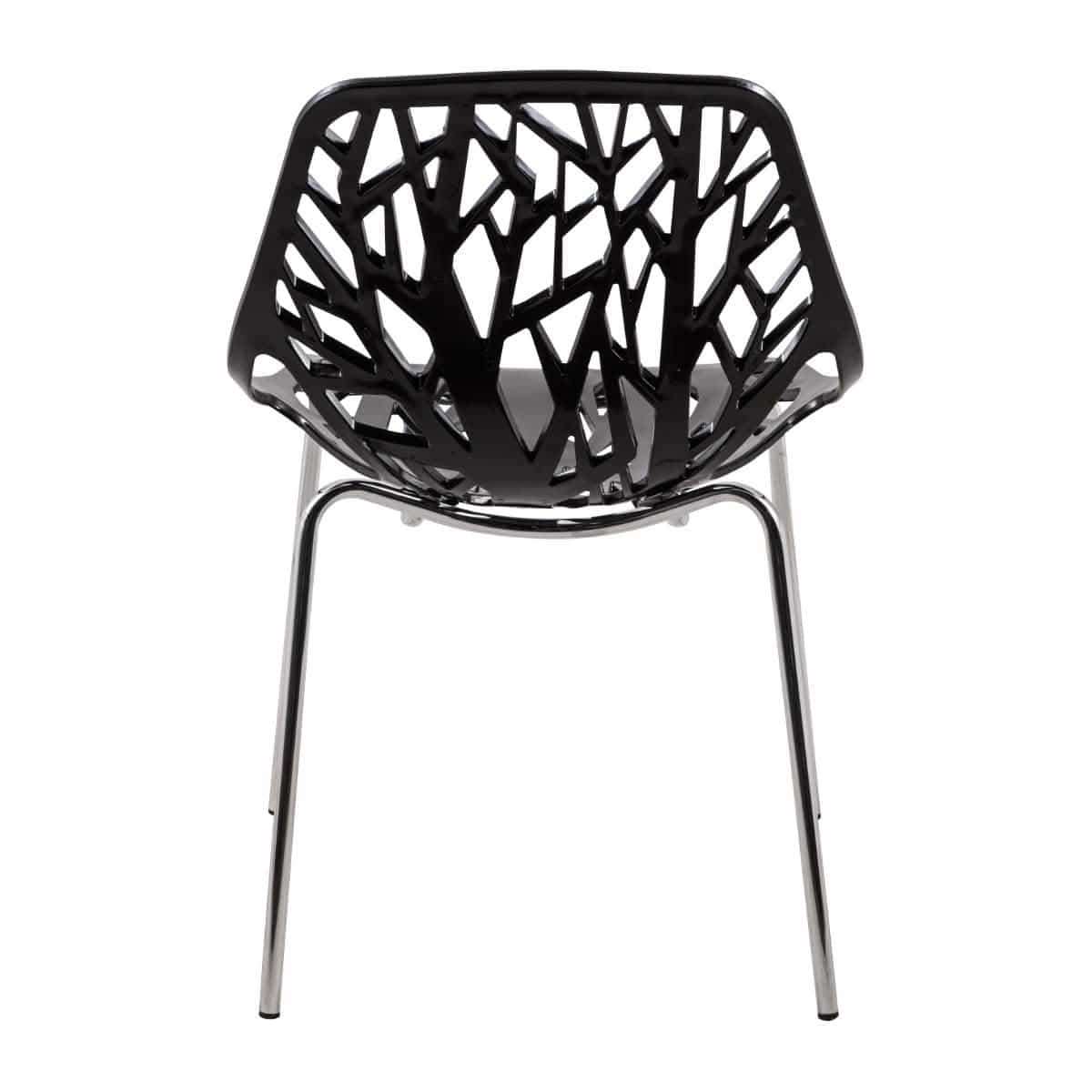 Asbury Polypropylene Dining Side Chair with Forest Cut-Out Design in Chrome Black Dining Chair Leisuremod