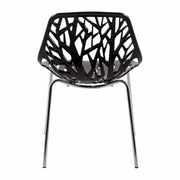 Asbury Polypropylene Dining Side Chair with Forest Cut-Out Design in Chrome Black Dining Chair Leisuremod