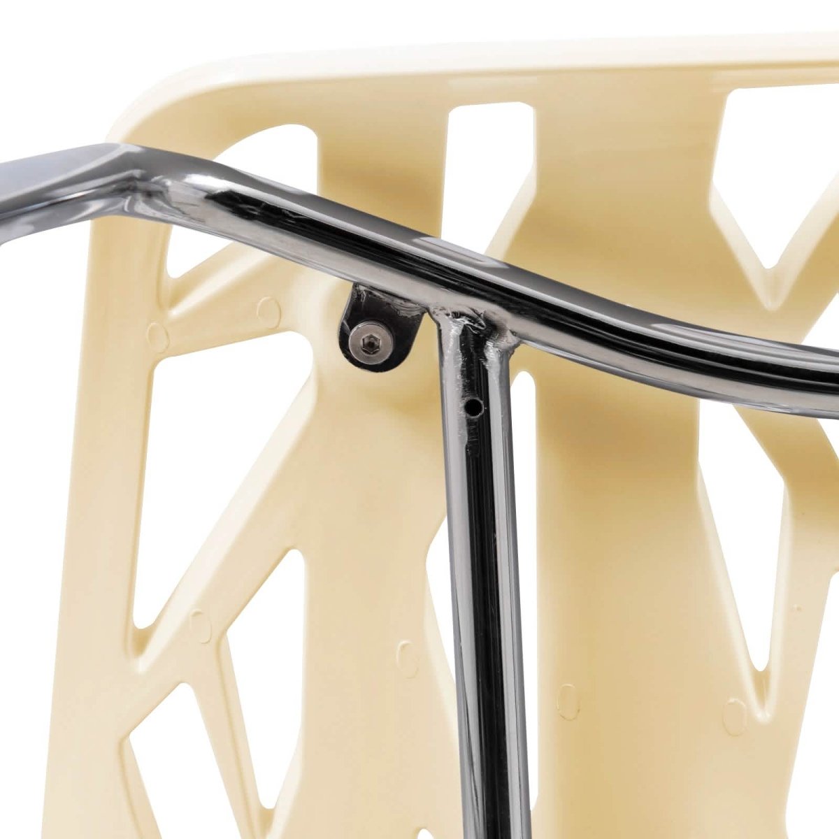 Asbury Polypropylene Dining Side Chair with Forest Cut-Out Design in Chrome Cream Dining Chair Leisuremod