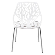 Asbury Polypropylene Dining Side Chair with Forest Cut-Out Design in Chrome White Dining Chair Leisuremod