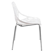 Asbury Polypropylene Dining Side Chair with Forest Cut-Out Design in Chrome White Dining Chair Leisuremod
