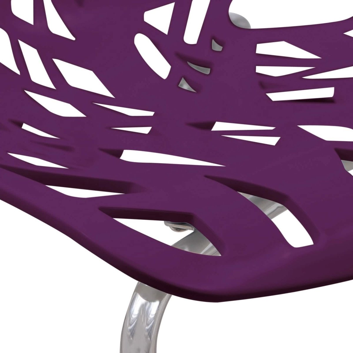 Asbury Polypropylene Dining Side Chair with Forest Cut-Out Design in Chrome Purple Dining Chair Leisuremod