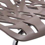 Asbury Polypropylene Dining Side Chair with Forest Cut-Out Design in Chrome Taupe Dining Chair Leisuremod