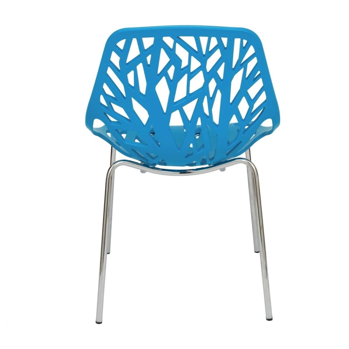 Asbury Polypropylene Dining Side Chair with Forest Cut-Out Design in Chrome Blue Dining Chair Leisuremod