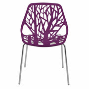 Asbury Polypropylene Dining Side Chair with Forest Cut-Out Design in Chrome Purple Dining Chair Leisuremod