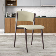 Aspen Dining Chairs Upholstered in Leather Kitchen Room Chairs with Metal Legs Light Grey Dining Chair Leisuremod