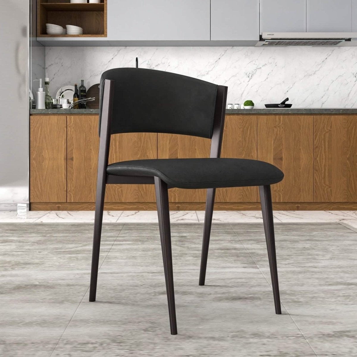 Aspen Dining Chairs Upholstered in Leather Kitchen Room Chairs with Metal Legs Black Dining Chair Leisuremod