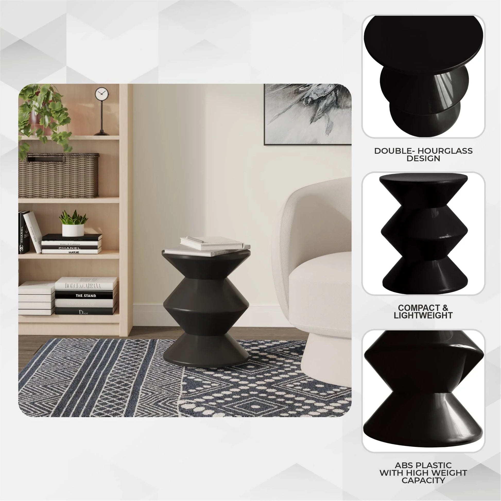 Aura Round Side Table in ABS Plastic With Contemporary Double-Hourglass Design - Elax Furniture