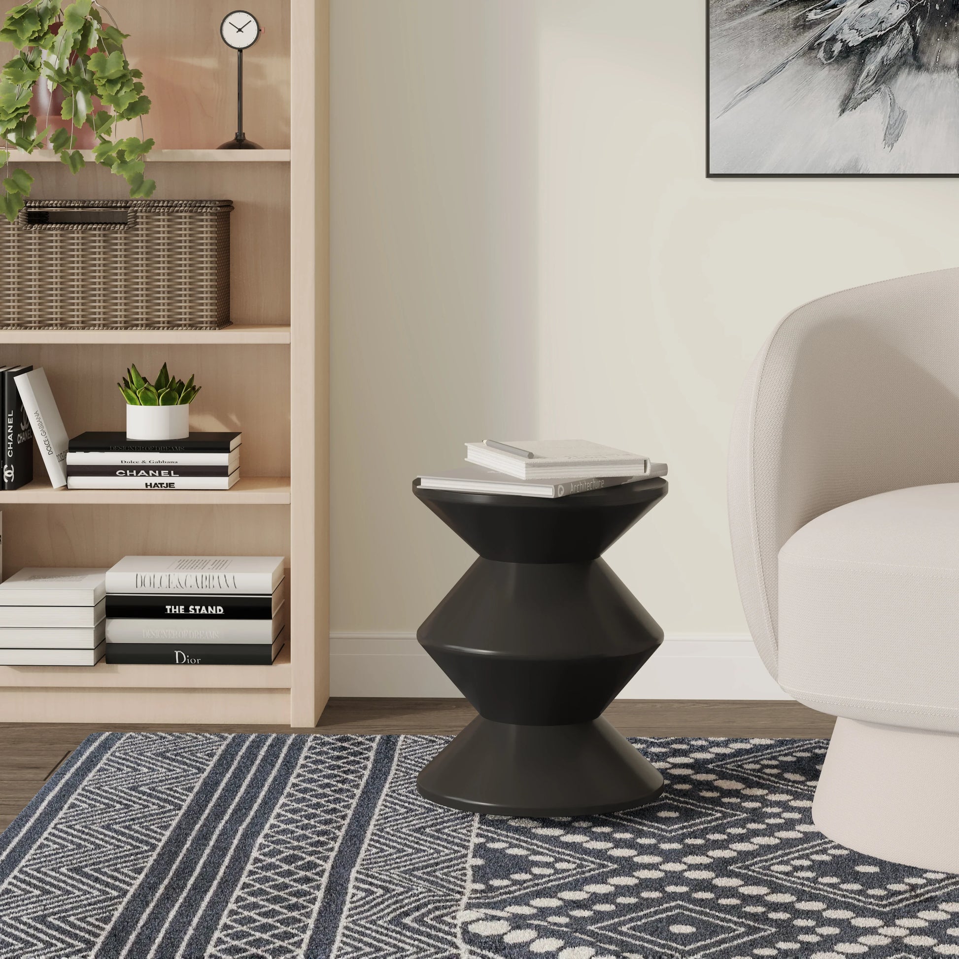 Aura Round Side Table in ABS Plastic With Contemporary Double-Hourglass Design - Elax Furniture
