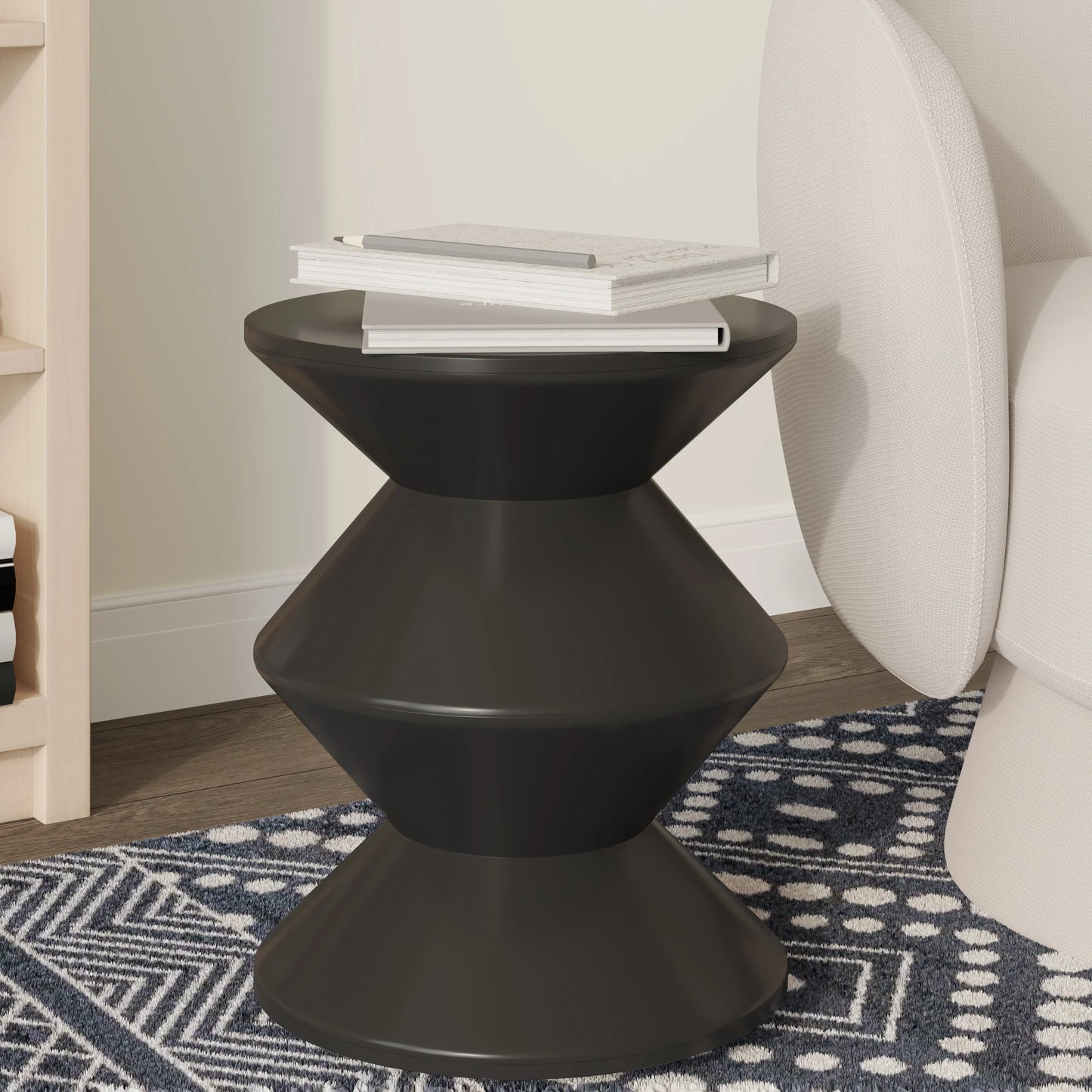 Aura Round Side Table in ABS Plastic With Contemporary Double-Hourglass Design - Elax Furniture