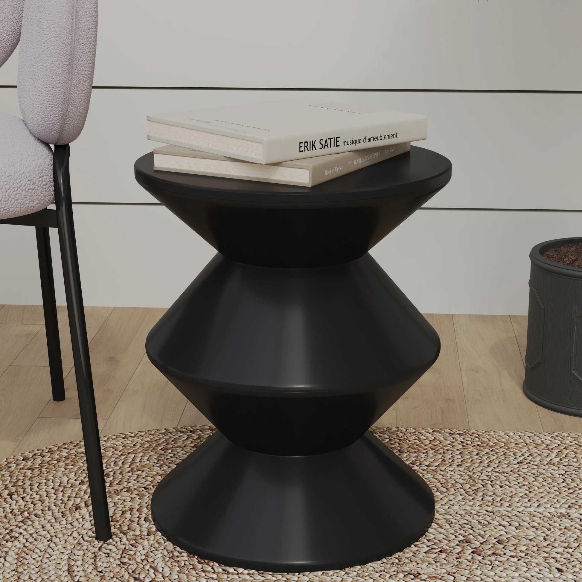 Aura Round Side Table in ABS Plastic With Contemporary Double-Hourglass Design - Elax Furniture