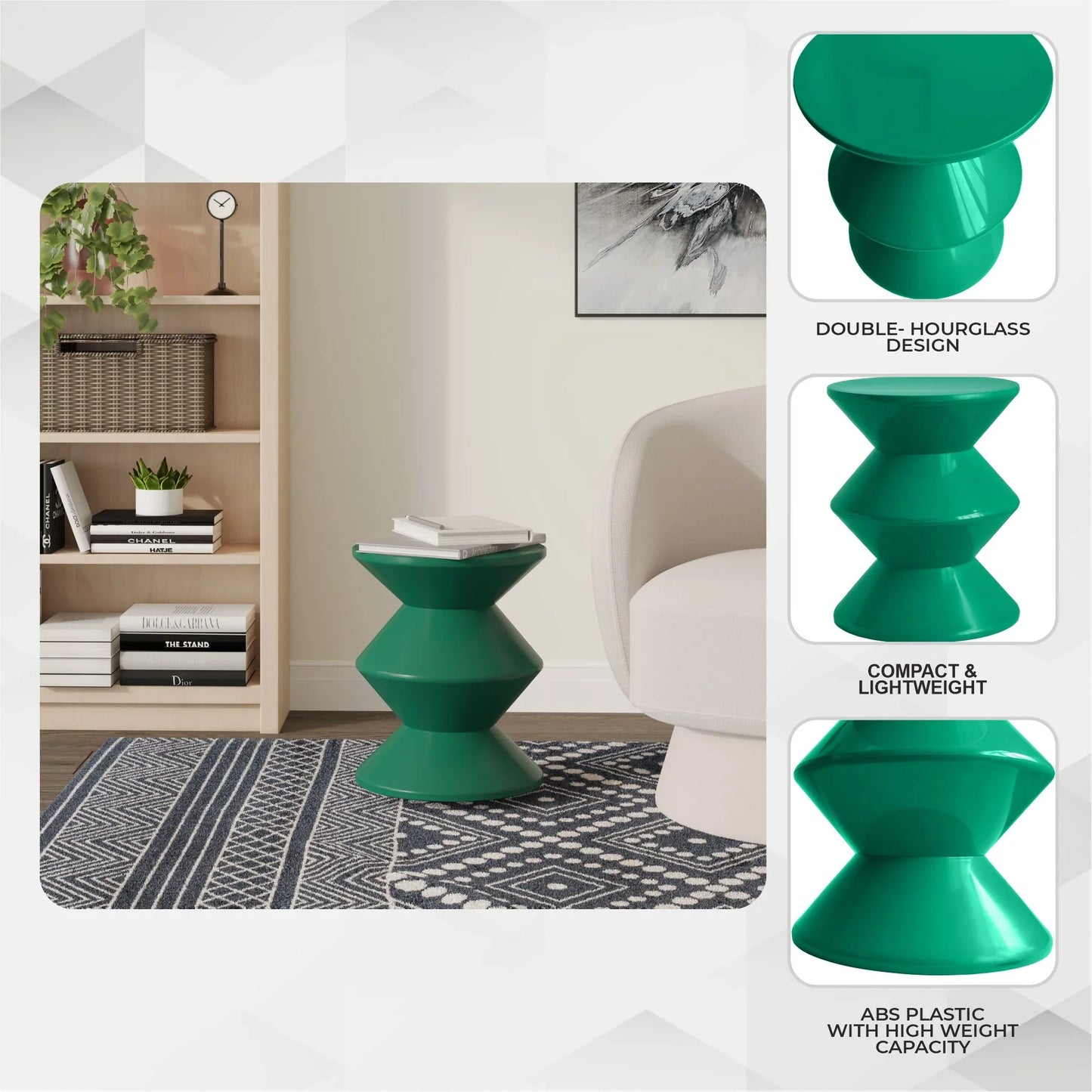 Aura Round Side Table in ABS Plastic With Contemporary Double-Hourglass Design - Elax Furniture