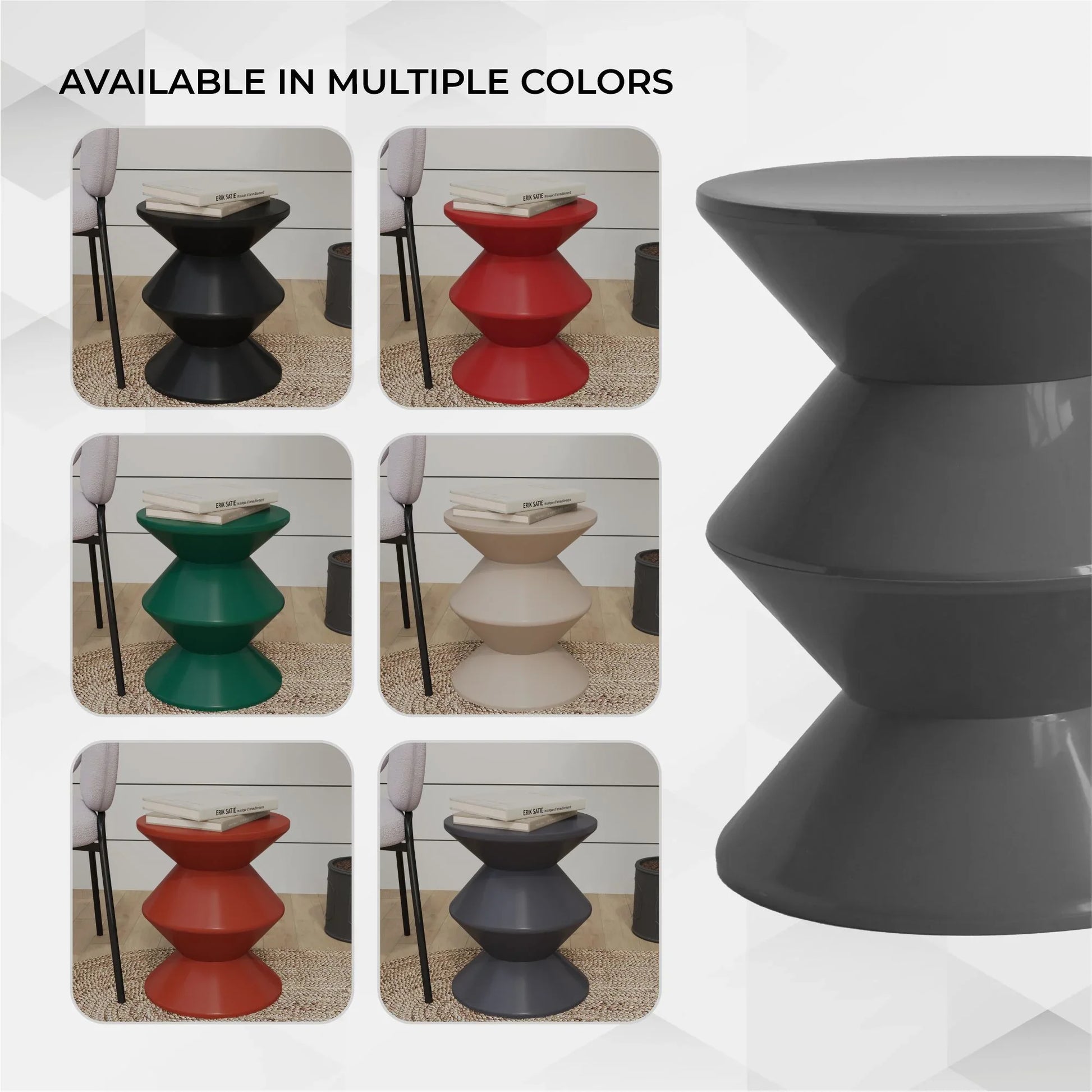 Aura Round Side Table in ABS Plastic With Contemporary Double-Hourglass Design - Elax Furniture