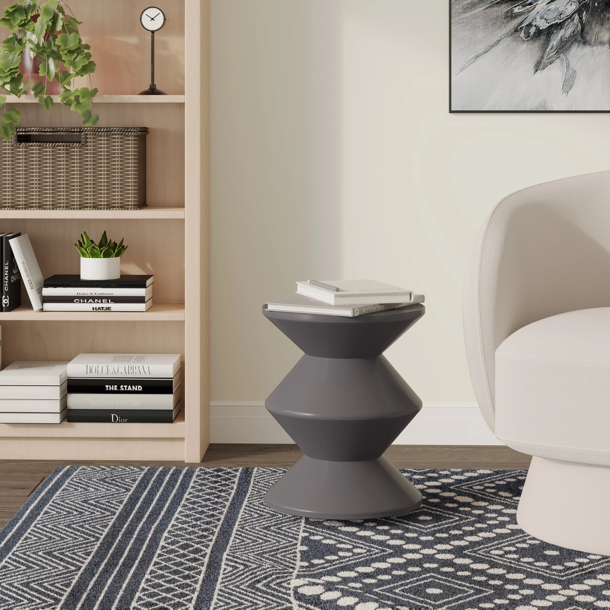 Aura Round Side Table in ABS Plastic With Contemporary Double-Hourglass Design - Elax Furniture