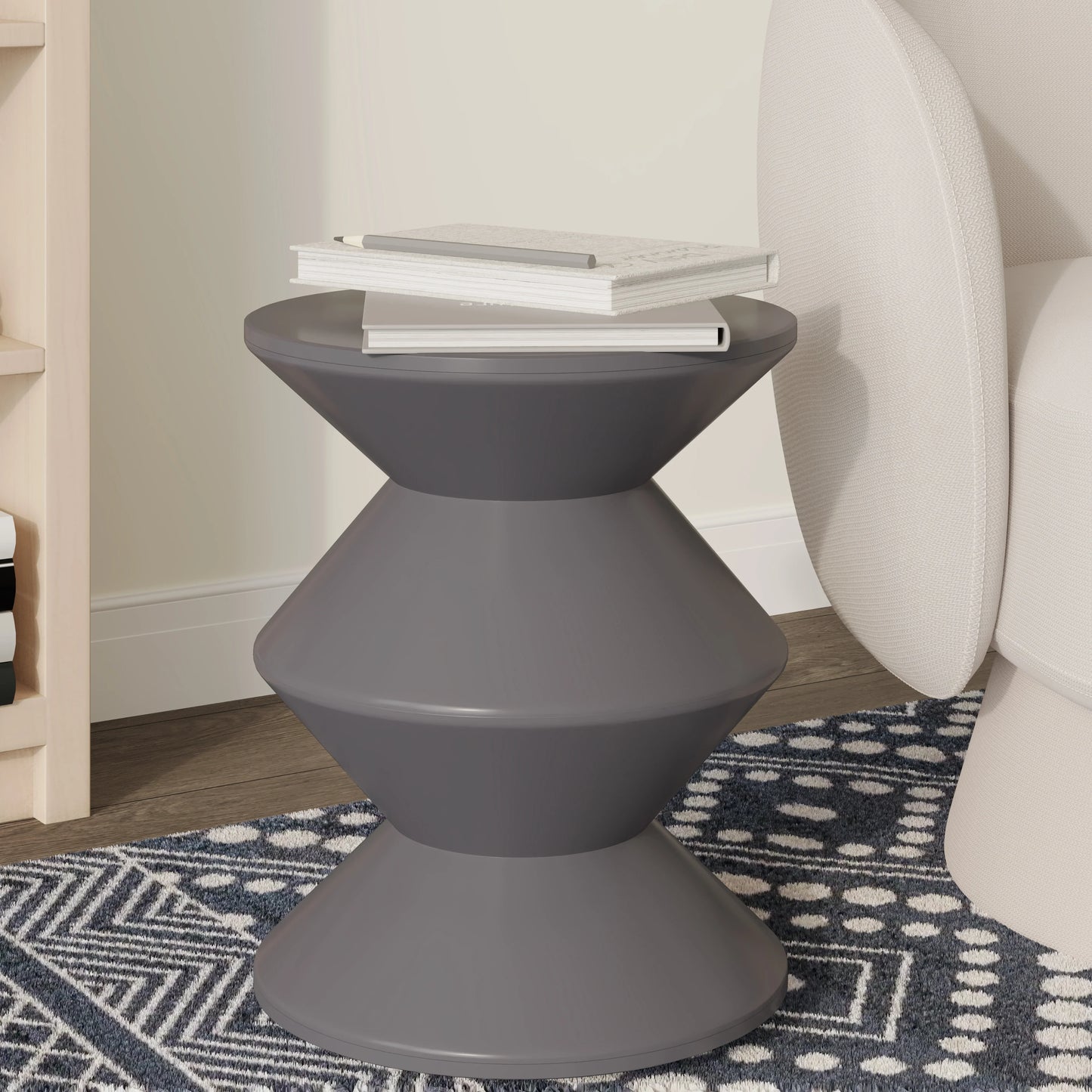Aura Round Side Table in ABS Plastic With Contemporary Double-Hourglass Design - Elax Furniture