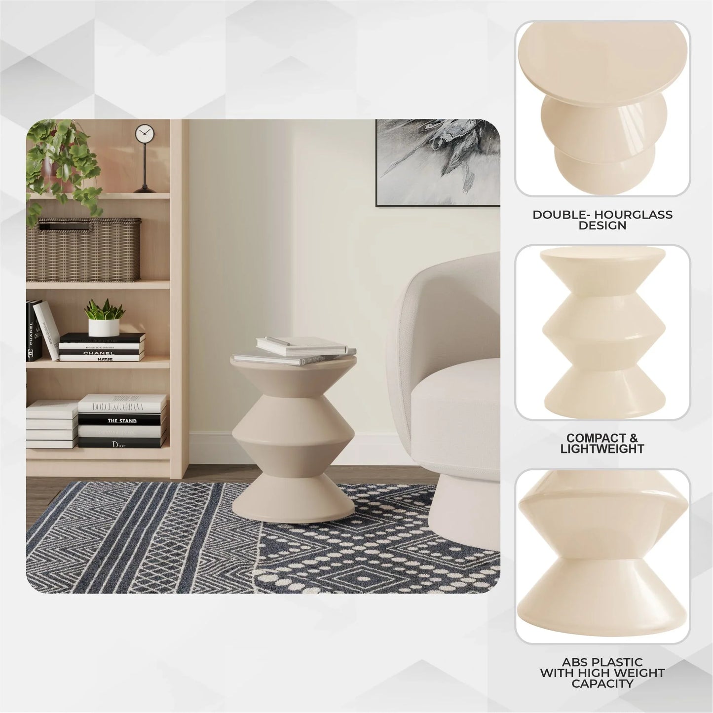 Aura Round Side Table in ABS Plastic With Contemporary Double-Hourglass Design - Elax Furniture