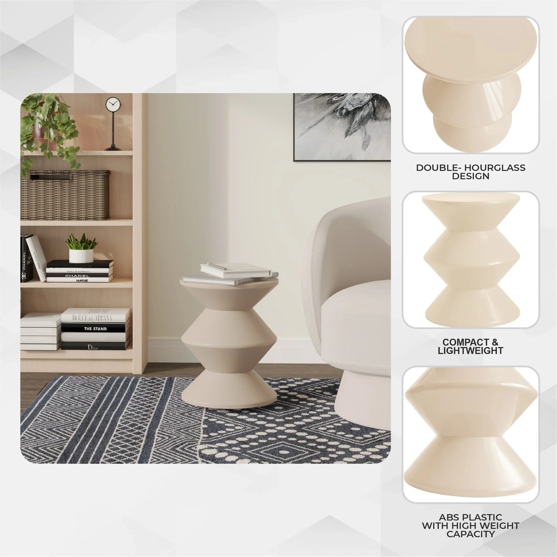 Aura Round Side Table in ABS Plastic With Contemporary Double-Hourglass Design - Elax Furniture