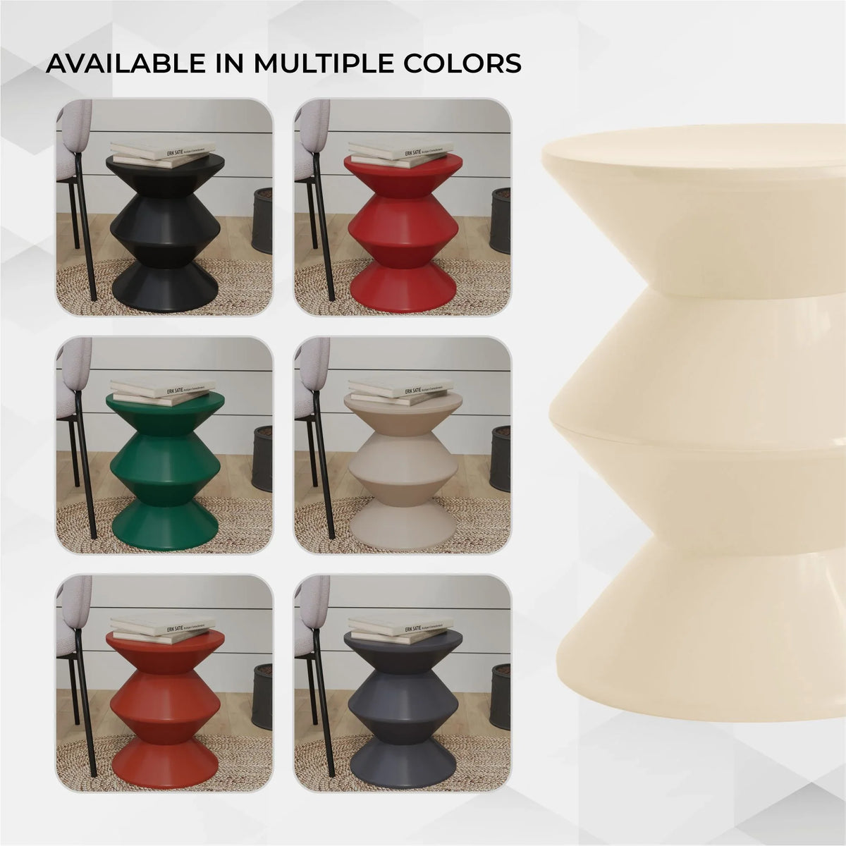Aura Round Side Table in ABS Plastic With Contemporary Double-Hourglass Design - Elax Furniture