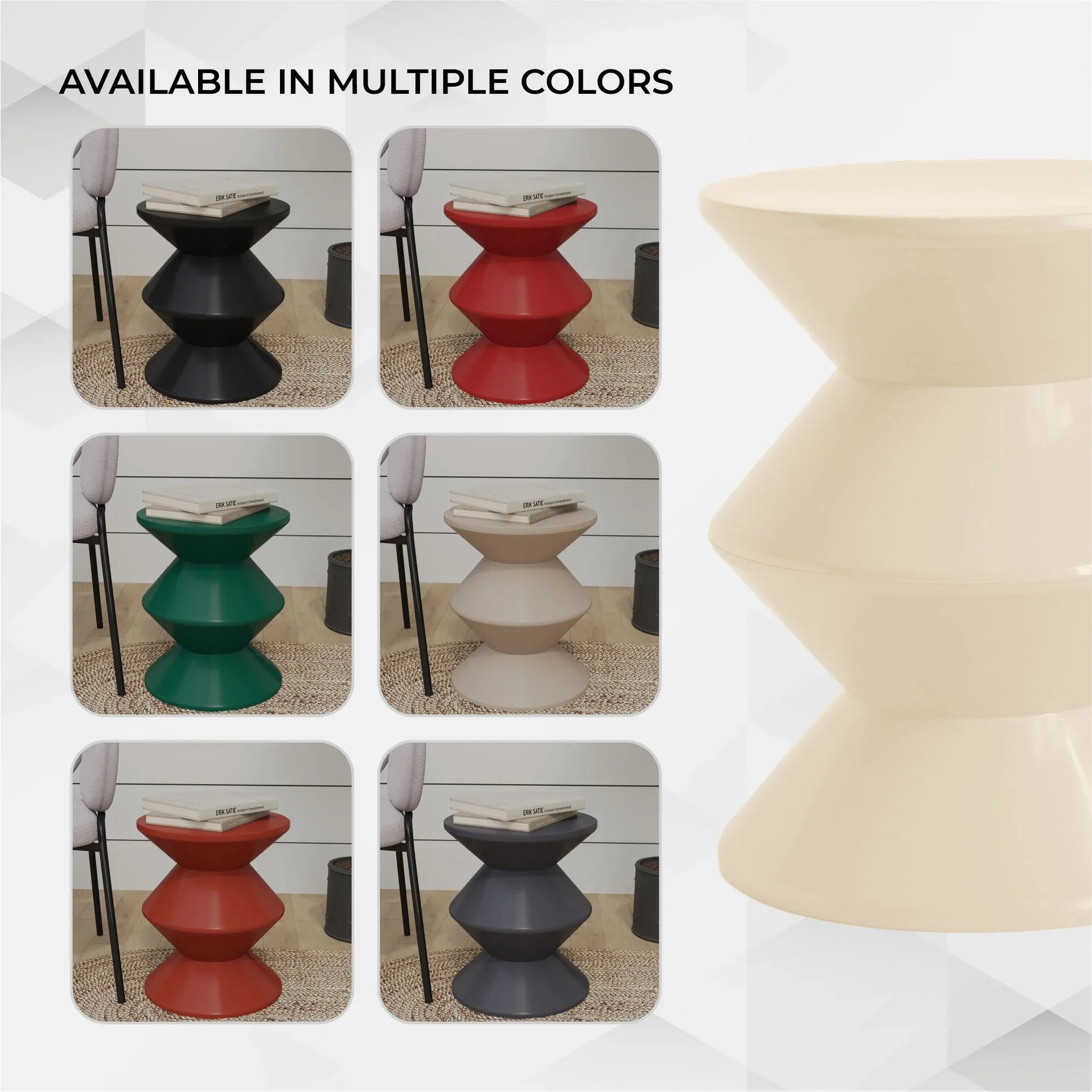 Aura Round Side Table in ABS Plastic With Contemporary Double-Hourglass Design - Elax Furniture