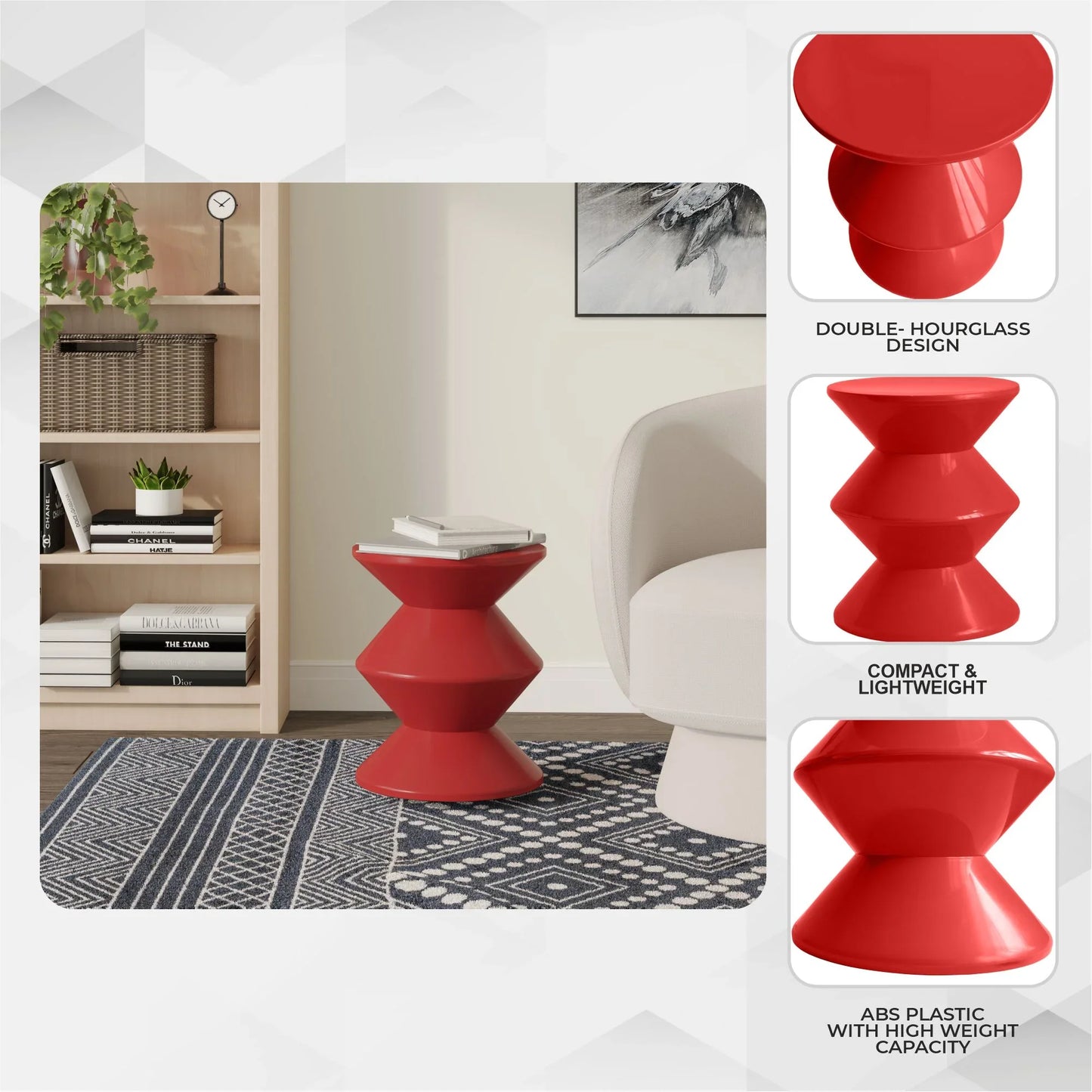 Aura Round Side Table in ABS Plastic With Contemporary Double-Hourglass Design - Elax Furniture