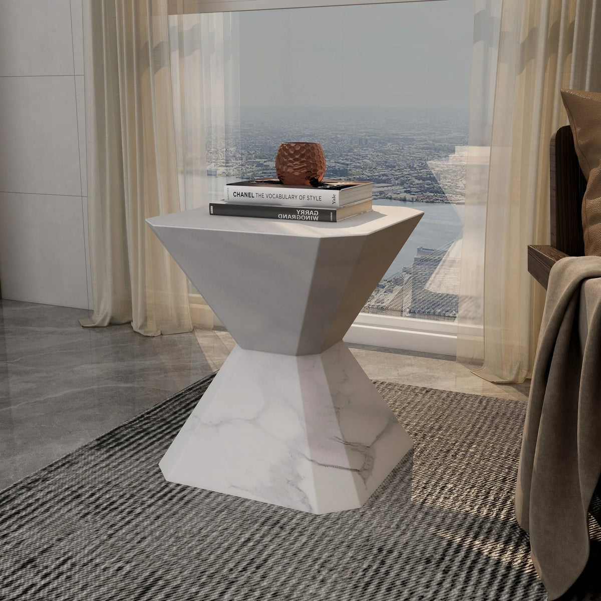 Azure Side Table Round Fiberstone Accent Table - Elax Furniture
