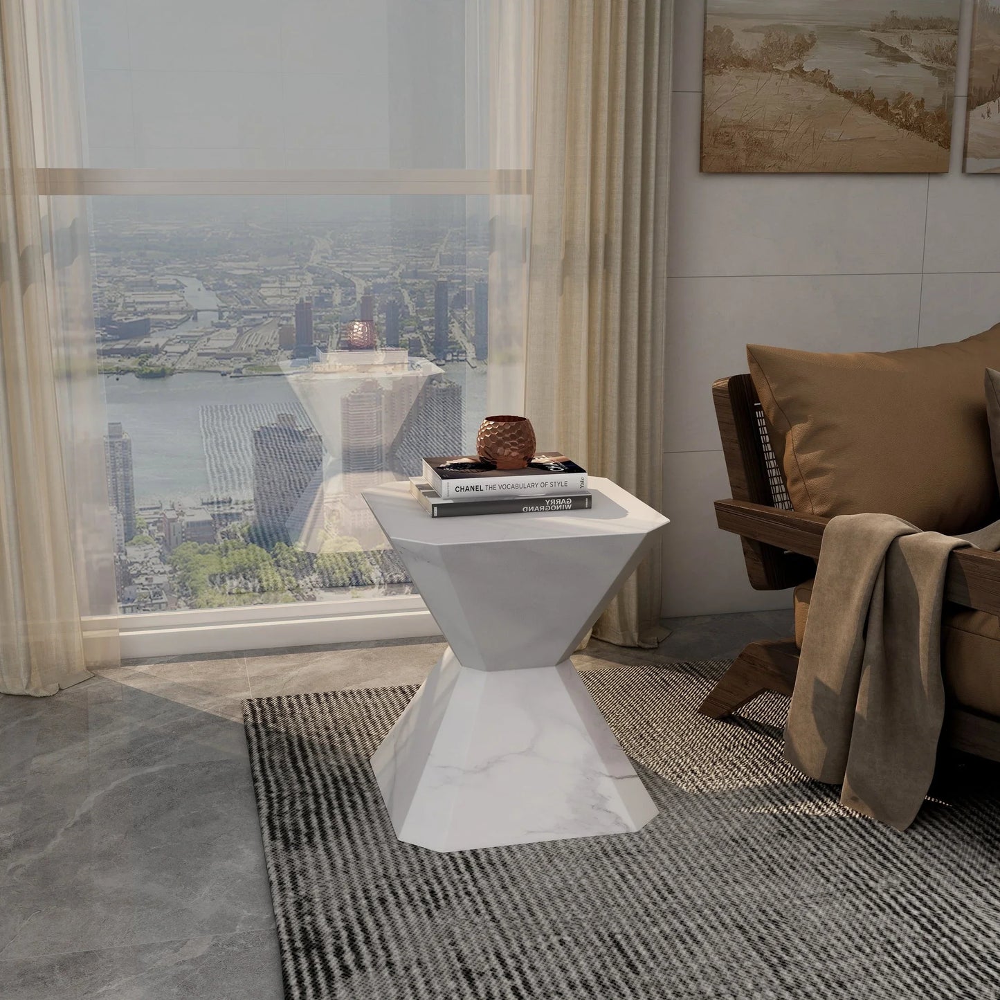 Azure Side Table Round Fiberstone Accent Table - Elax Furniture