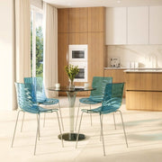 Astor Dining Chair Modern ABS Plastic Side Chair with Stainless-Steel Legs Transparent Blue Chrome Dining Chair Leisuremod