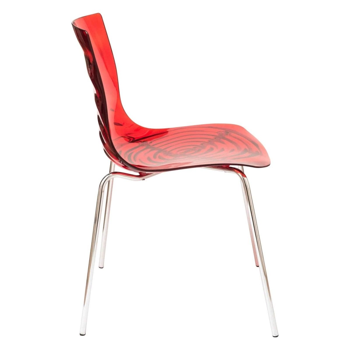 Astor Dining Chair Modern ABS Plastic Side Chair with Stainless-Steel Legs Transparent Red Chrome Dining Chair Leisuremod