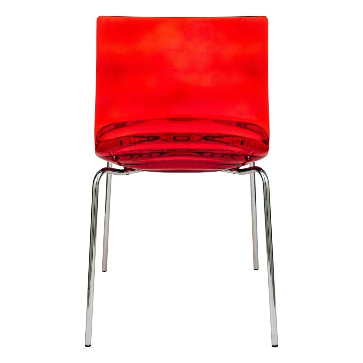 Astor Dining Chair Modern ABS Plastic Side Chair with Stainless-Steel Legs Transparent Red Chrome Dining Chair Leisuremod