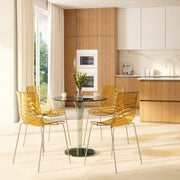 Astor Dining Chair Modern ABS Plastic Side Chair with Stainless-Steel Legs Orange Chrome Dining Chair Leisuremod