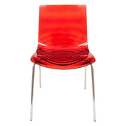 Astor Dining Chair Modern ABS Plastic Side Chair with Stainless-Steel Legs Transparent Red Chrome Dining Chair Leisuremod