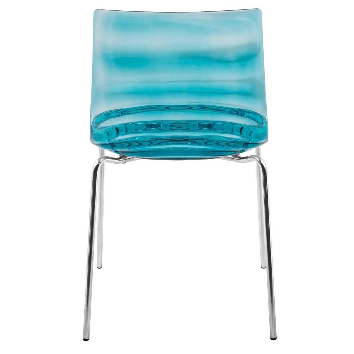 Astor Dining Chair Modern ABS Plastic Side Chair with Stainless-Steel Legs Transparent Blue Chrome Dining Chair Leisuremod