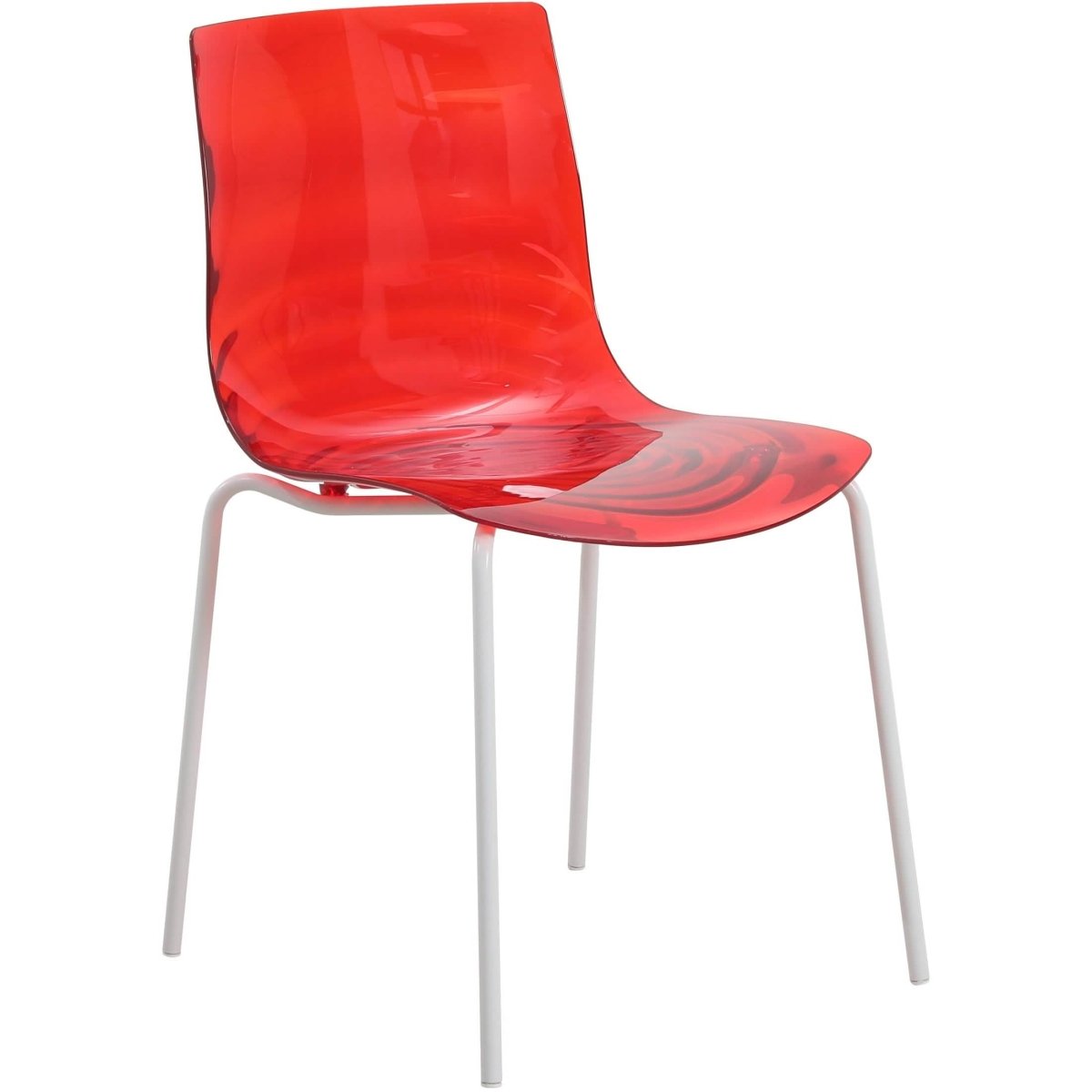 Astor Dining Chair Modern ABS Plastic Side Chair with Stainless-Steel Legs Transparent Red White Dining Chair Leisuremod