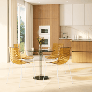 Astor Dining Chair Modern ABS Plastic Side Chair with Stainless-Steel Legs Orange White Dining Chair Leisuremod