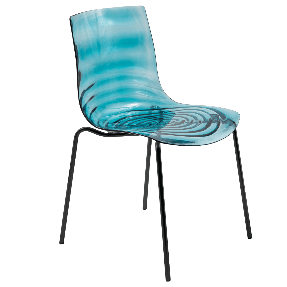 Astor Dining Chair Modern ABS Plastic Side Chair with Stainless-Steel Legs Transparent Blue Black Dining Chair Leisuremod
