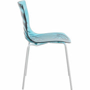 Astor Dining Chair Modern ABS Plastic Side Chair with Stainless-Steel Legs Transparent Blue White Dining Chair Leisuremod