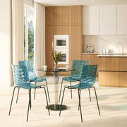 Astor Dining Chair Modern ABS Plastic Side Chair with Stainless-Steel Legs Transparent Blue Black Dining Chair Leisuremod