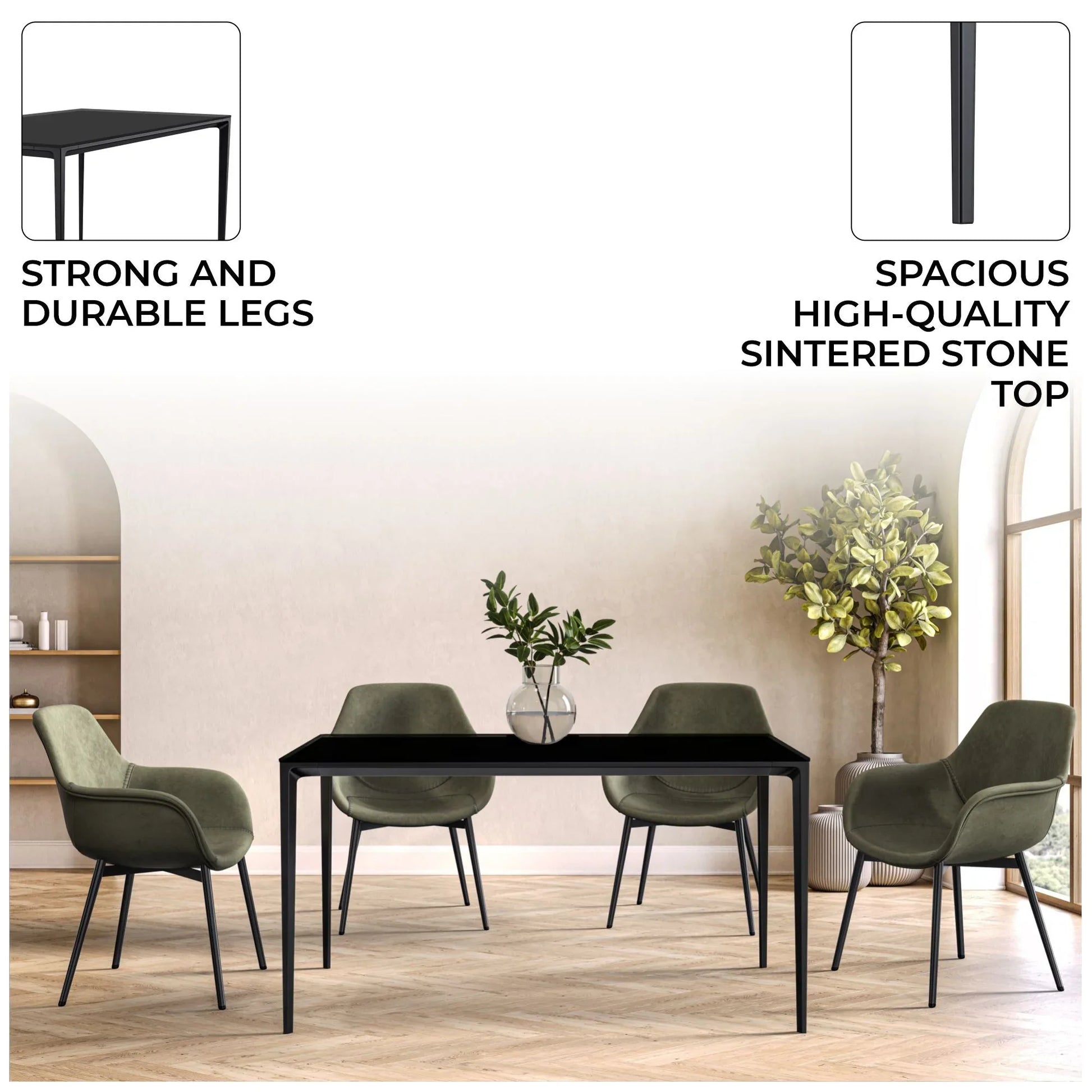 Avo Rectangular Dining Table with a Sintered Stone or Glass Tabletop in Black Aluminum - Elax Furniture